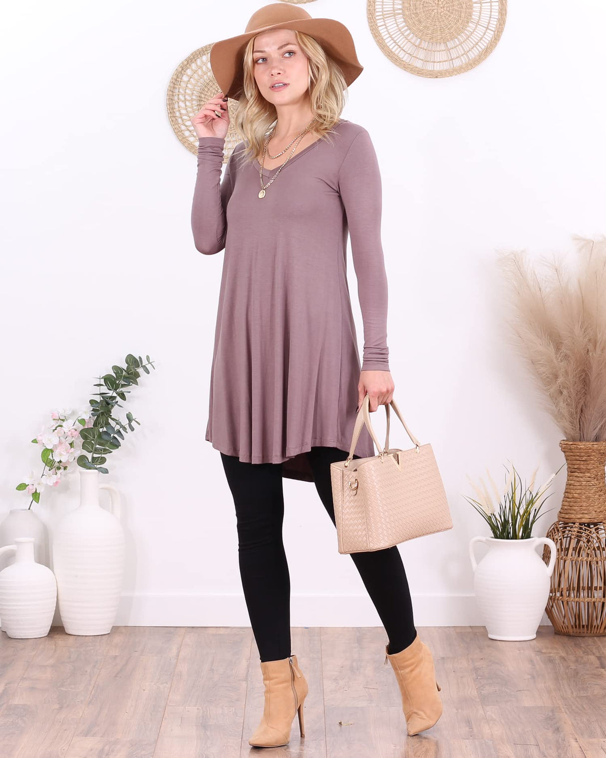 Popana Womens Long Sleeve Tunic Tops to Wear with Leggings - Long Tunic Shirts for Women Loose Fit Dressy Plus Size Casual