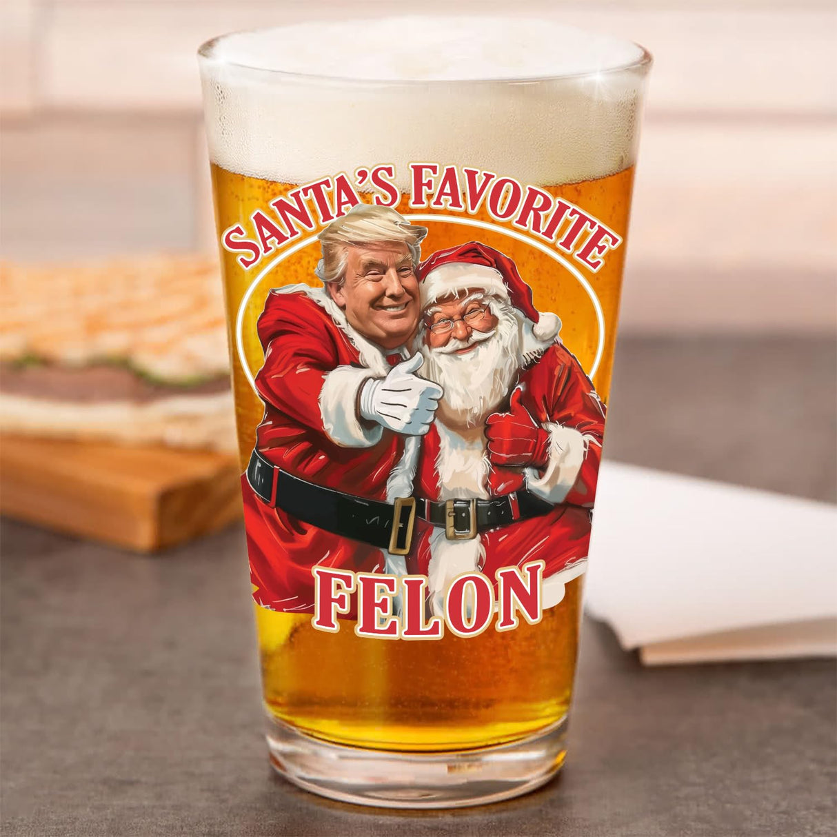 Funny Christmas Santa's Favorate Pint Glass 16oz, Christmas Gift for Husband, Stepfather Gift Idea, Gag Gift, Unique Gifts for Men, Gift for Dad from Daugther - Made in the USA