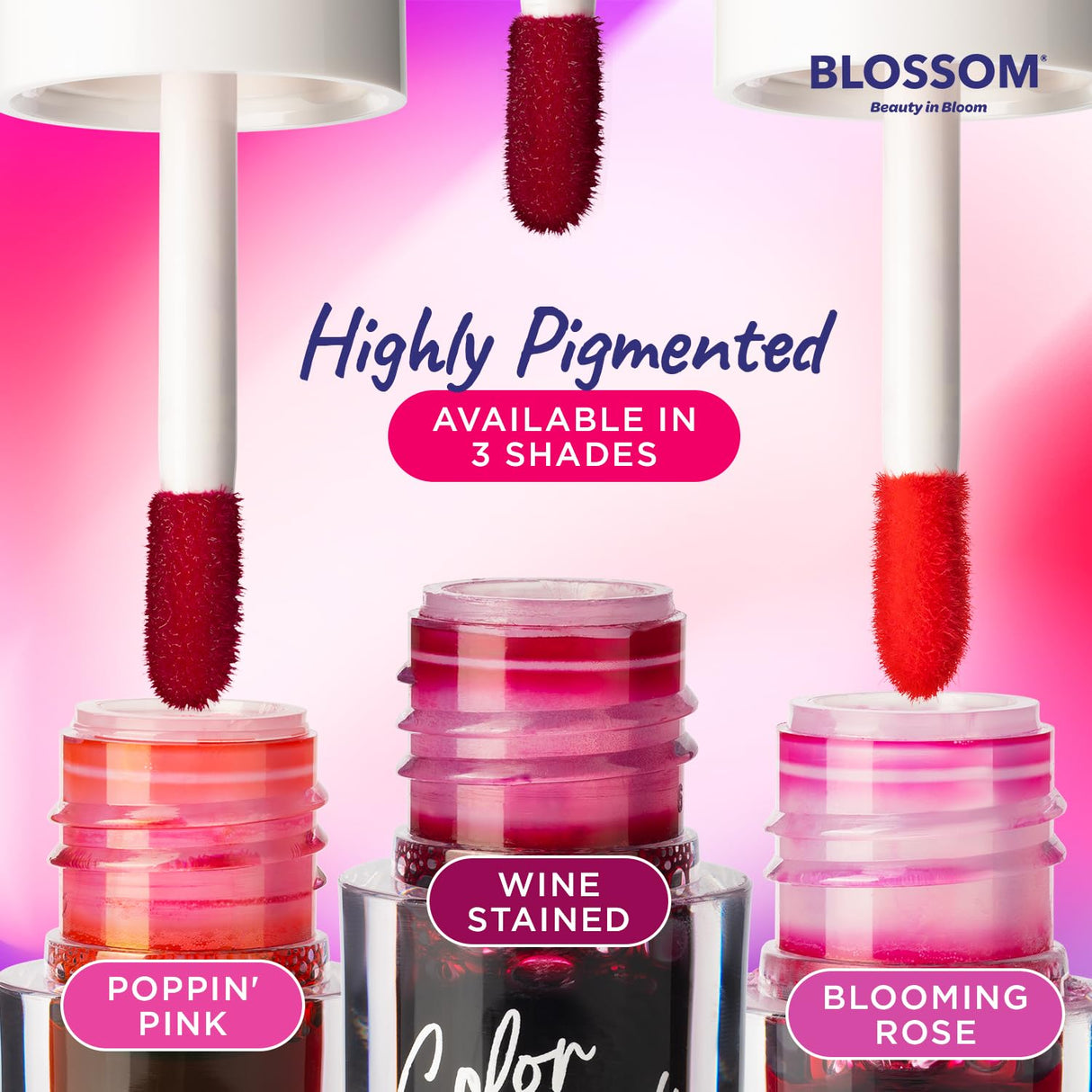 Blossom Color Lock Hydrating Longlasting Lip Stain and Tint for Lips & Cheek, Buildable, Non Drying, Smudgeproof + Transfer Proof, Made in USA with Doe Foot Applicator, 0.14 fl oz/4ml, Blooming Rose