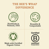 Bee's Wrap Reusable Beeswax Food Wraps Made in The USA, Eco Friendly Beeswax Wraps for Food, Sustainable Food Storage Containers, Organic Cotton Food Wraps, Assorted 3 Pack (S, M, L), Honeycomb