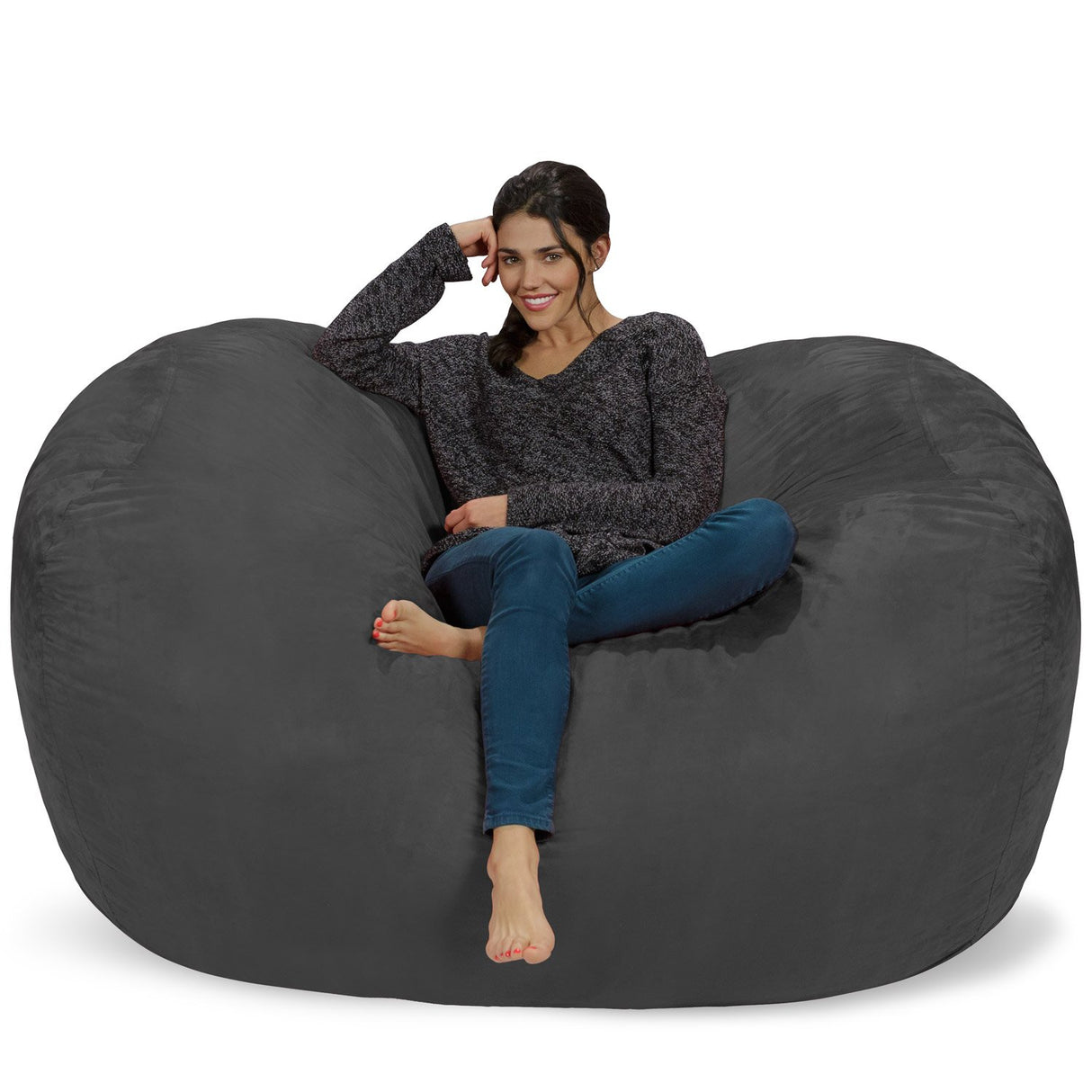 Chill Sack Bean Bag Chair: Huge 6' Memory Foam Furniture Bag and Large Lounger - Big Sofa with Soft Micro Fiber Cover - Red Furry