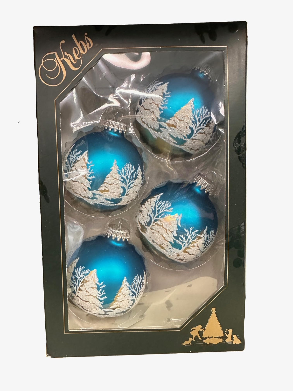 Glass Christmas Tree Ornaments - 67mm/2.625" [4 Pieces] Decorated Balls from Christmas by Krebs Seamless Hanging Holiday Decor (Frost with Blue & Silver Bethlehem Scene)