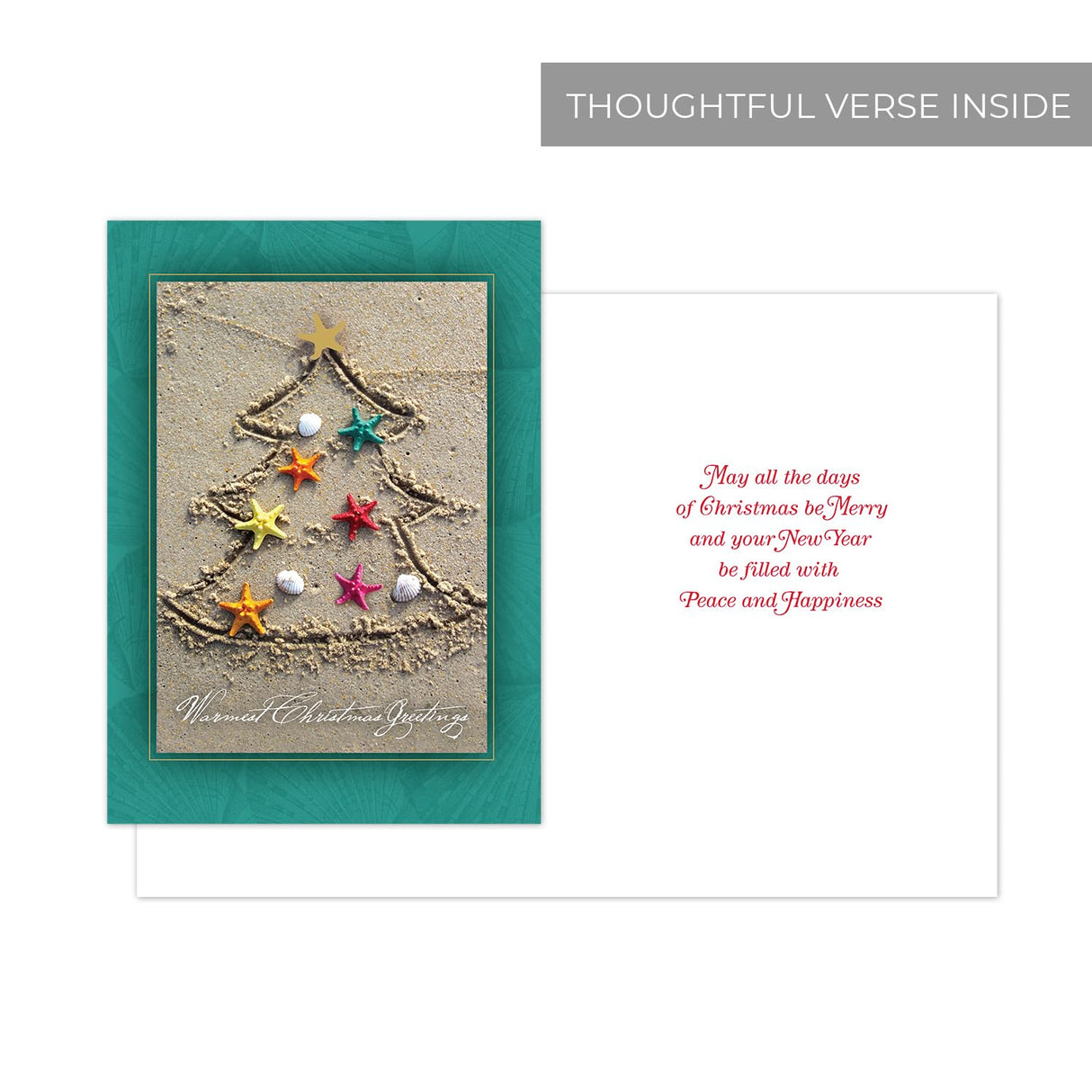 Masterpiece Sparkling Santa Christmas Cards / 16 Festive Holiday Cards Set With White Envelopes / 5 5/8" x 7 7/8" Winter Gold Foil Greeting Cards With Inside Verse/Made In The USA