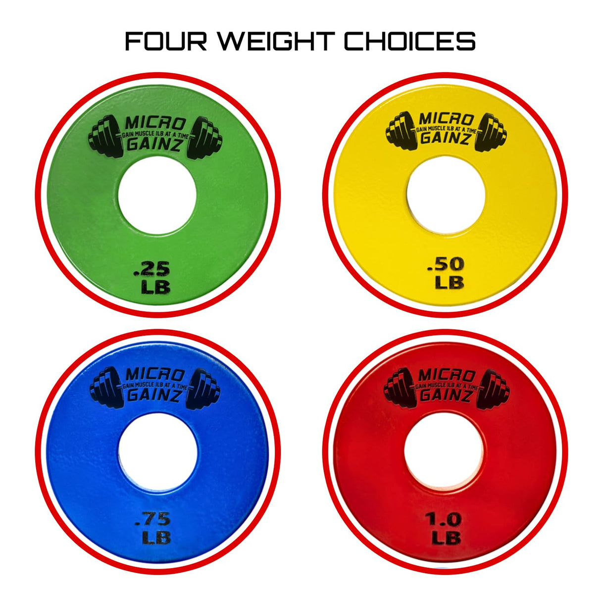 Micro Gainz Standard 1-Inch Center Hole Fractional 8 Piece Weight Plates with Bag, Designed for Standard 1-Inch Dumbbell & Barbell for Strength Training and Weight Lifting, Made in USA