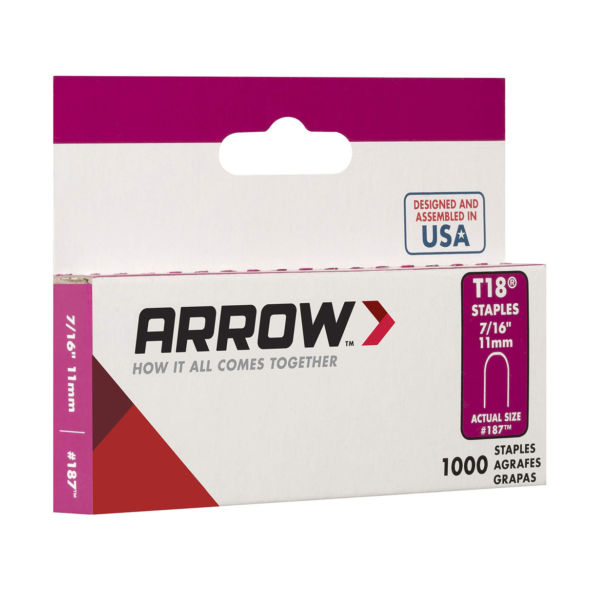 Arrow 186 T18 3/8-Inch Leg Length, 3/16-Inch Crown Size, Staples 1,000 Count, Made in the USA