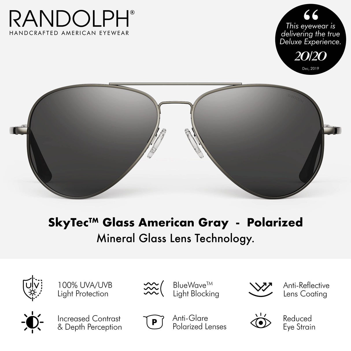 Randolph USA | Concorde Classic Aviator Sunglasses for Men or Women 100% UV