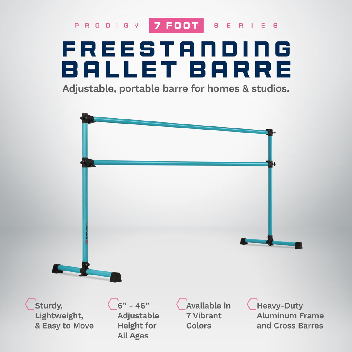 VITA Barre Portable Freestanding Double Ballet Barre, Prodigy, Aluminum | Adjustable Height, USA Made, Home or Gym Exercise Equipment for Kids & Adults | Dance, Fitness, Pilates