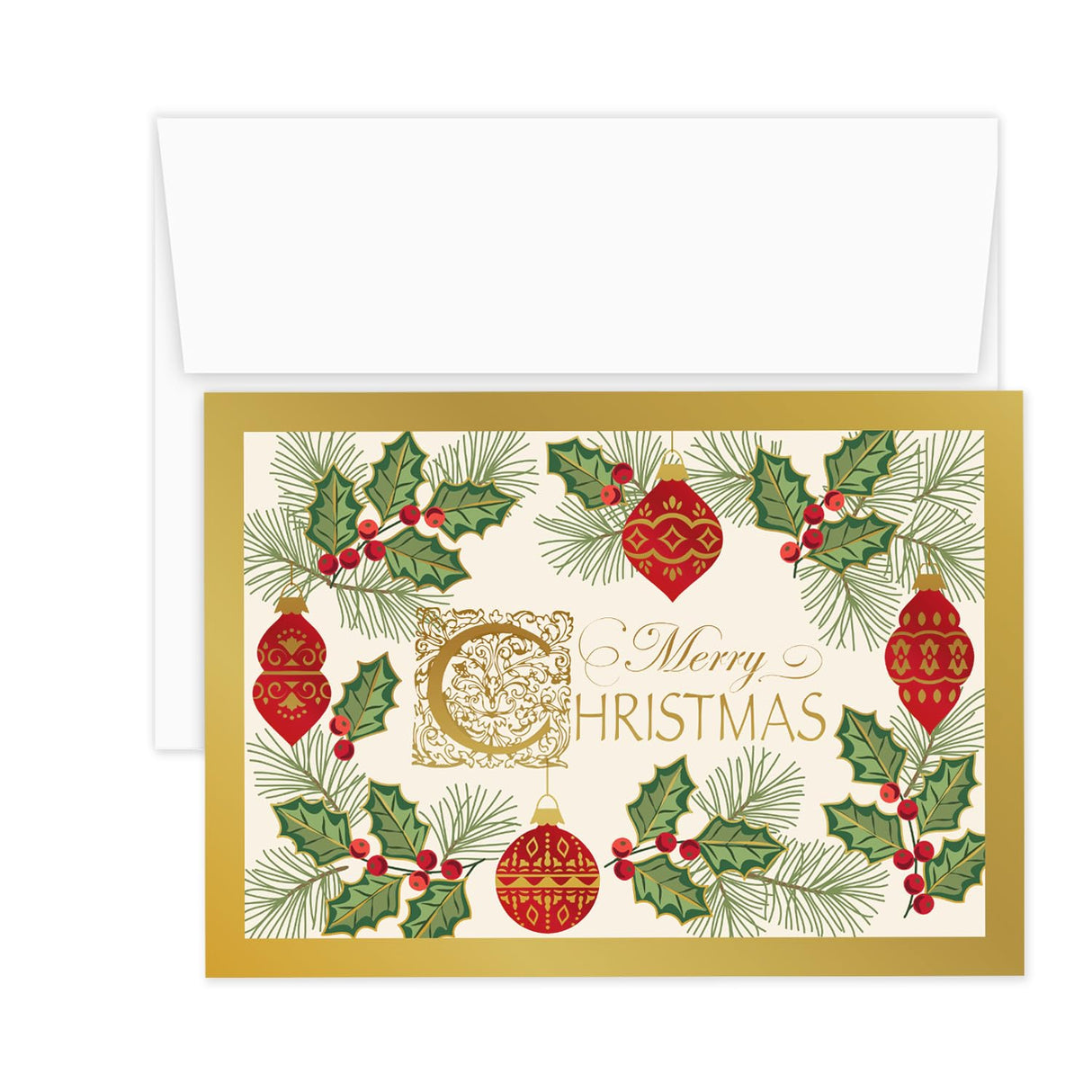 Masterpiece Sparkling Santa Christmas Cards / 16 Festive Holiday Cards Set With White Envelopes / 5 5/8" x 7 7/8" Winter Gold Foil Greeting Cards With Inside Verse/Made In The USA