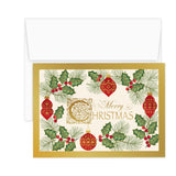 Masterpiece Sparkling Santa Christmas Cards / 16 Festive Holiday Cards Set With White Envelopes / 5 5/8" x 7 7/8" Winter Gold Foil Greeting Cards With Inside Verse/Made In The USA