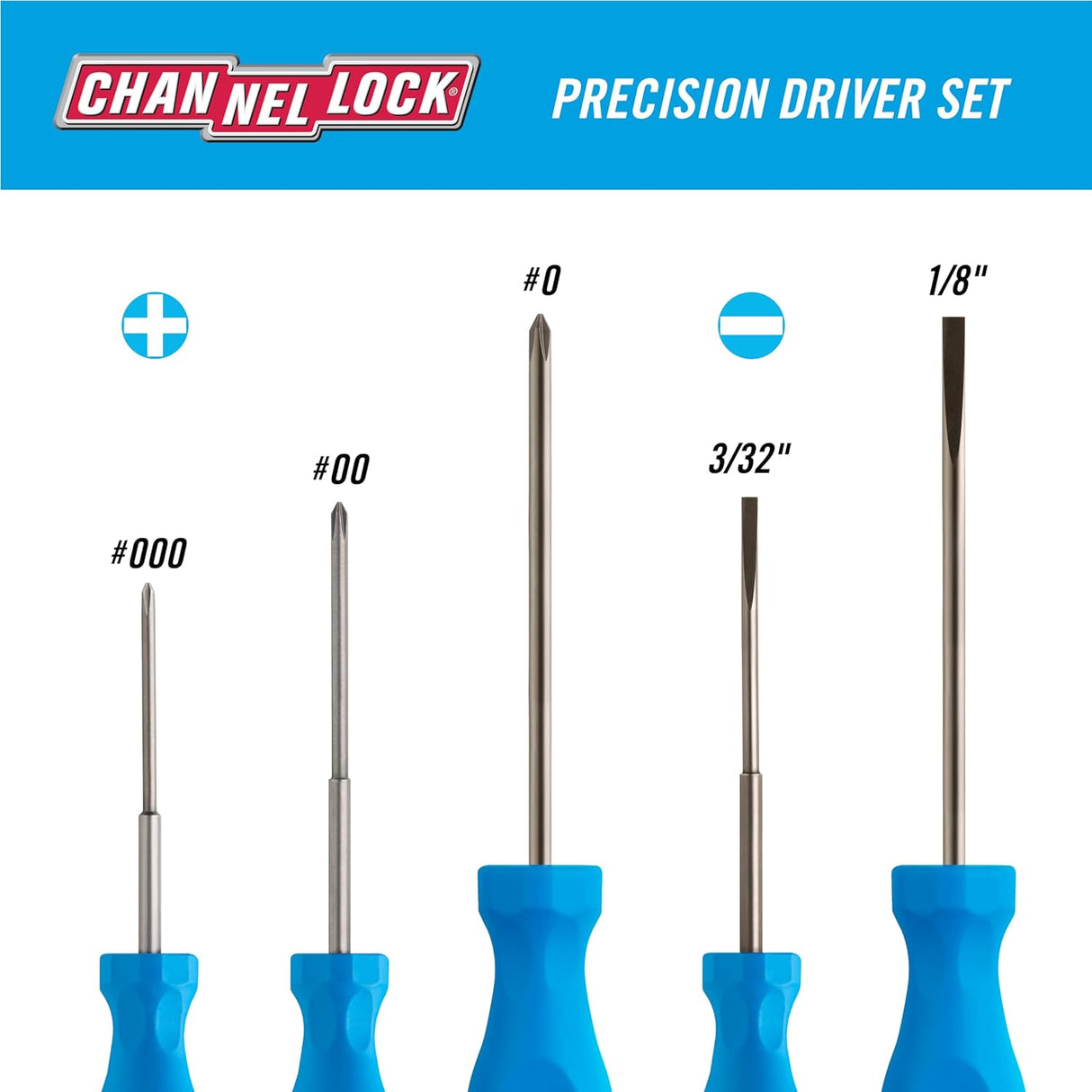 CHANNELLOCK SP-5H 5 Piece Professional Screwdriver Set, Precision Machined Non-Magnetic, Made in USA, Molded Tri-Lobe Grip