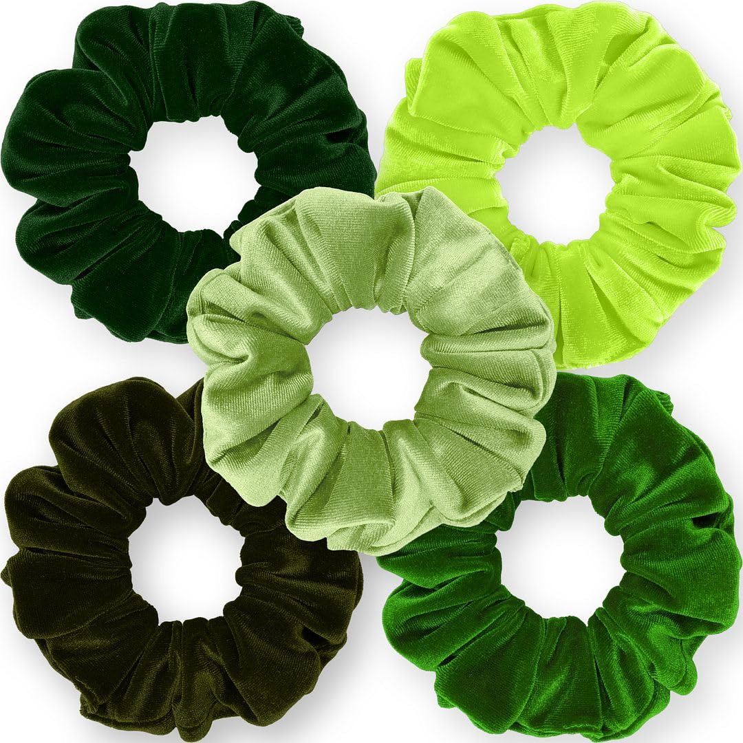Velvet Scrunchies 5-Pack Gift Set Mini Size Premium Plush Soft Ponytail Holder Made in the USA Pine Teal Blue Aqua Jade Teal Green
