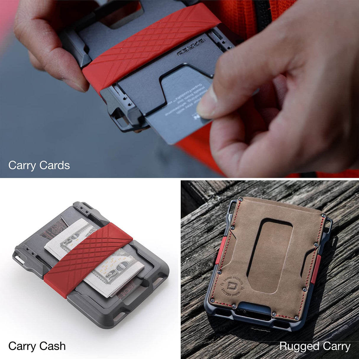 Dango Slim Minimalist Wallet for Men - RFID Blocking - Leather- Bifold, Rawhide/Raw Aluminum