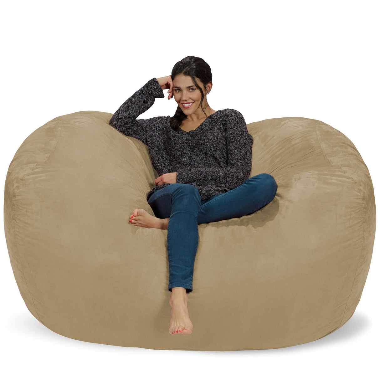 Chill Sack Bean Bag Chair: Huge 6' Memory Foam Furniture Bag and Large Lounger - Big Sofa with Soft Micro Fiber Cover - Red Furry
