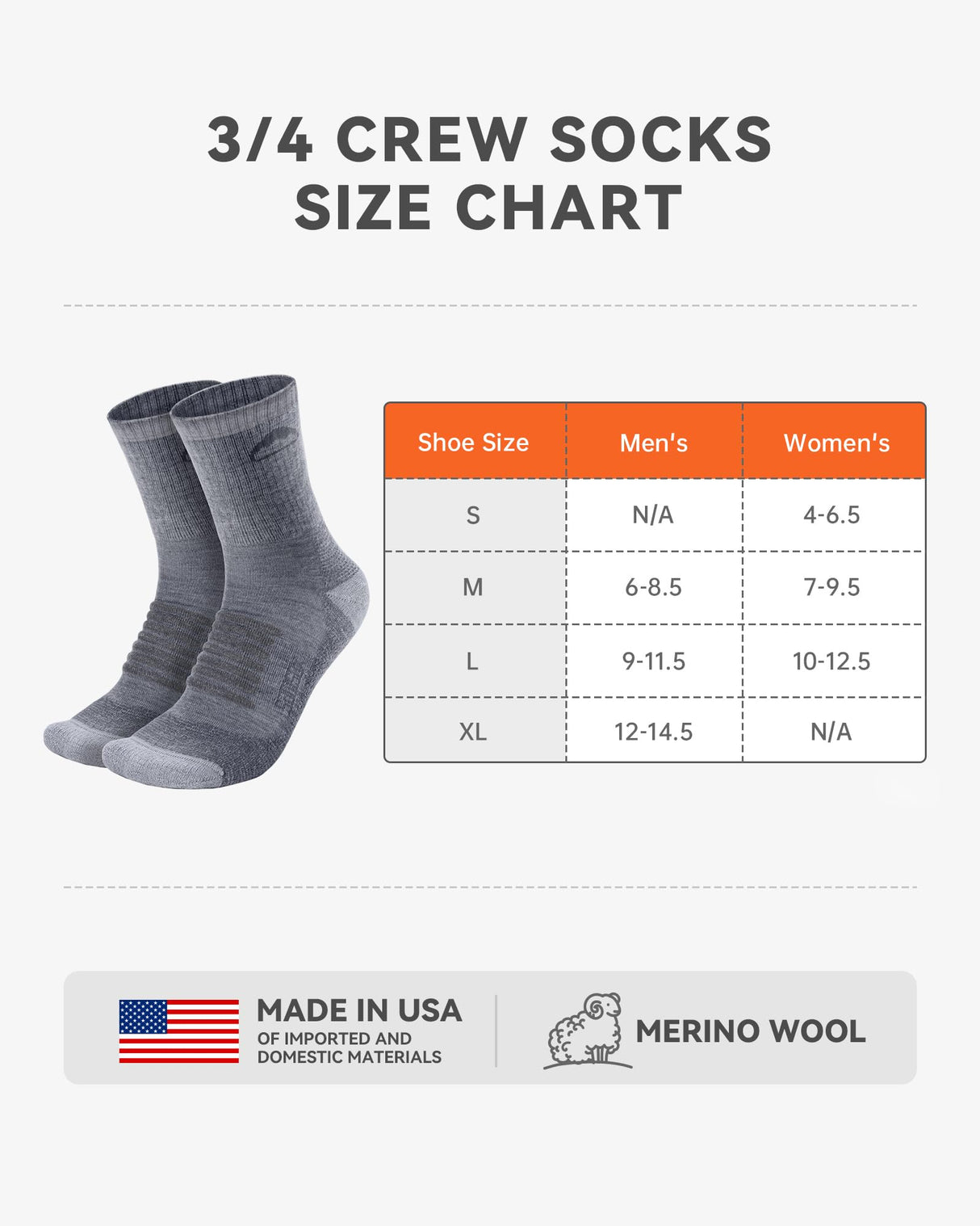 SAMSOX 2 Pack Merino Wool Hiking Socks, Made in USA, Moisture Wicking Cushion Socks for Men & Women (Charleston Micro Crew)