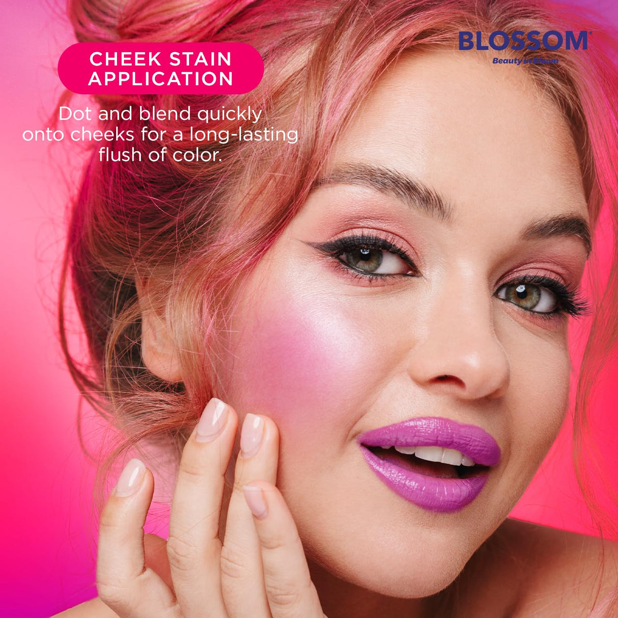 Blossom Color Lock Hydrating Longlasting Lip Stain and Tint for Lips & Cheek, Buildable, Non Drying, Smudgeproof + Transfer Proof, Made in USA with Doe Foot Applicator, 0.14 fl oz/4ml, Blooming Rose