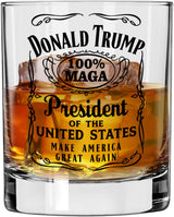Donald Trump Whiskey Label 100% MAGA 10.5 oz Whiskey Glass for Dad, Gift for Husband, Stepfather Gift Idea, Unique Gifts for Men, Trump Stuff, Maga Merch