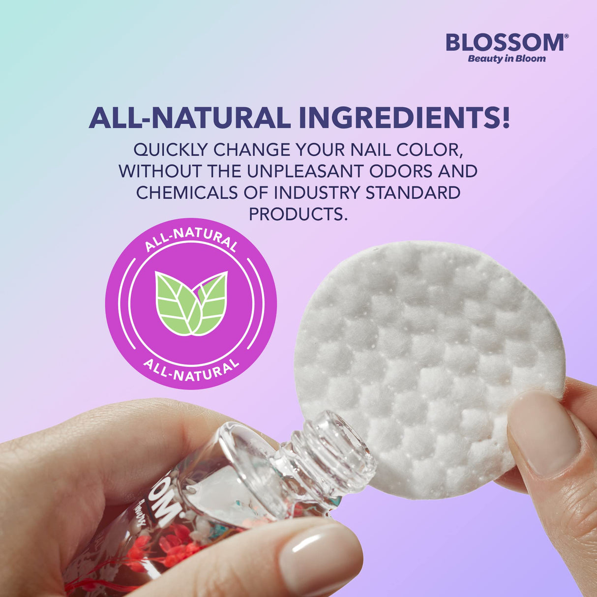 Blossom All Natural Acetone Free Nail Polish Remover, Scented, Organic Plant-Based, Vegan, Cruelty Free, Infused with Real Flowers, 2 fl. oz., Spring Bouquet