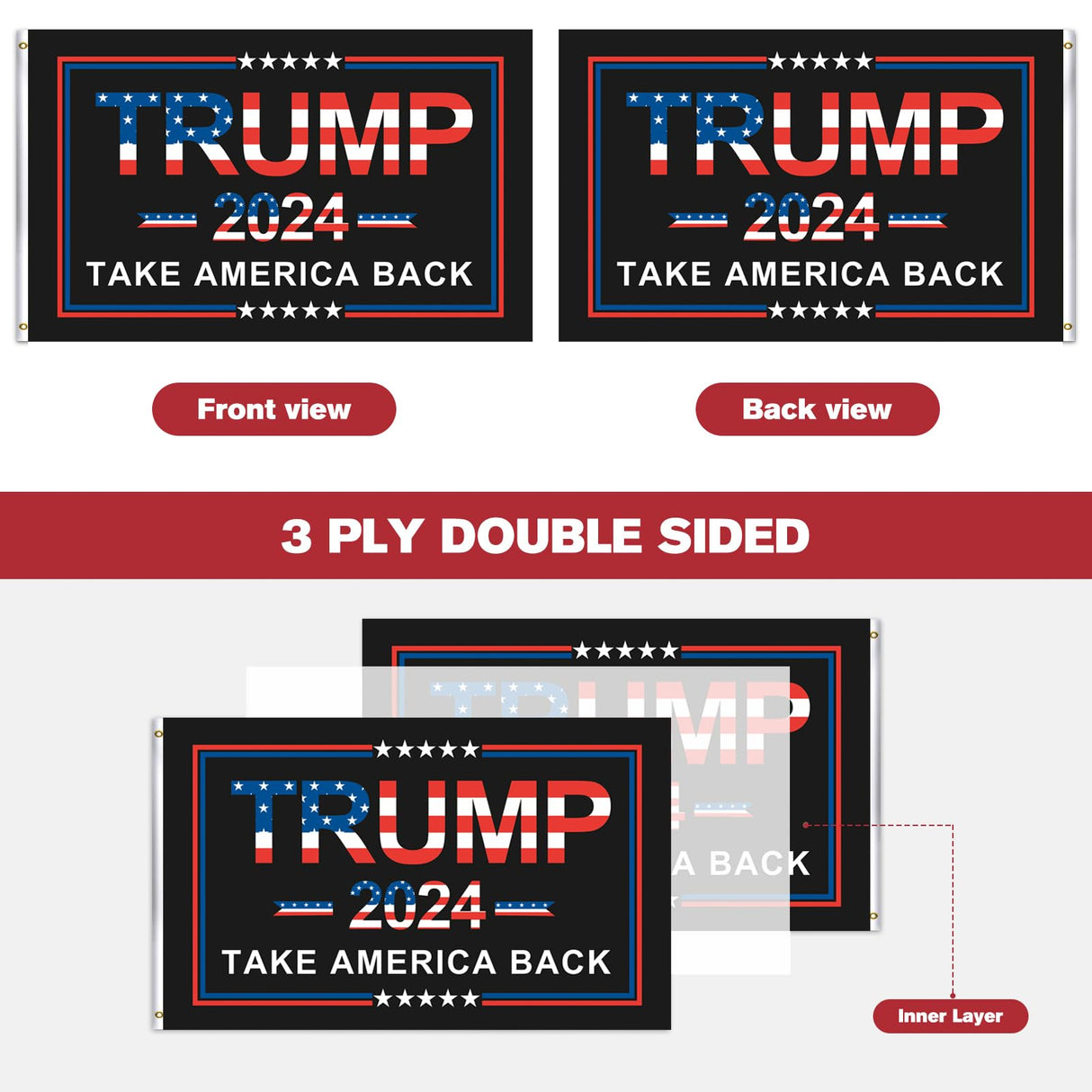 TRUMP 2024 Flag 3x5 outdoor made in usa Double Sided 3ply Make America Great Again Heavy Duty PresidentTrump Flags 2024 for Indoor Outdoor Decorations
