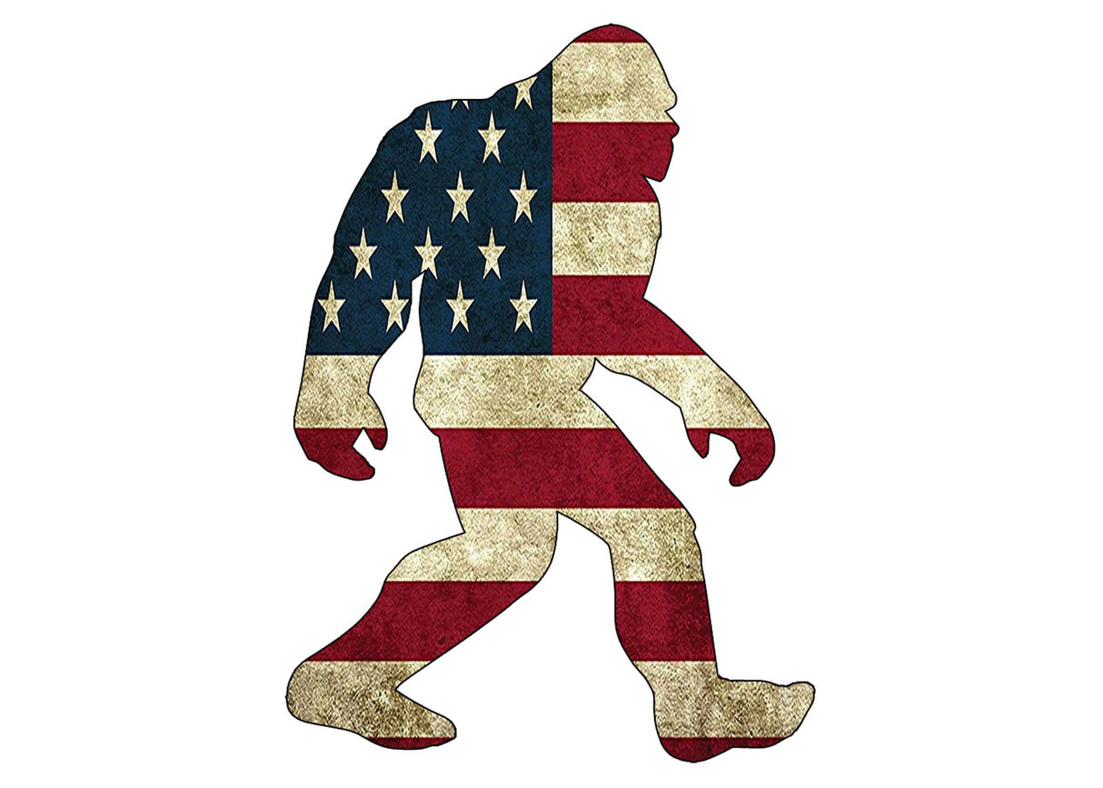 Rogue River Tactical USA Flag Bigfoot Sasquatch Sticker Bumper Car Decal Gift Patriotic American United States