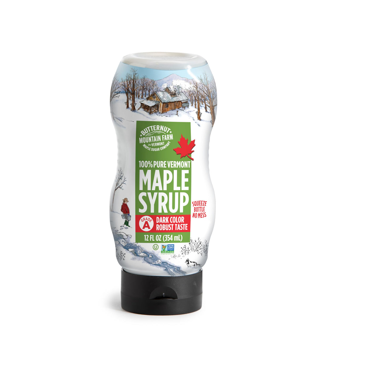 Butternut Mountain Farm Pure Vermont Maple Syrup, Organic, Grade A, Amber Rich, 12 oz, Easy Squeeze Bottle