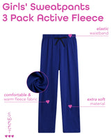 Sweet Hearts Girls' Sweatpants - 3 Pack Active Fleece Open Bottom Sweatpants - Casual Performance Pants: Made in USA