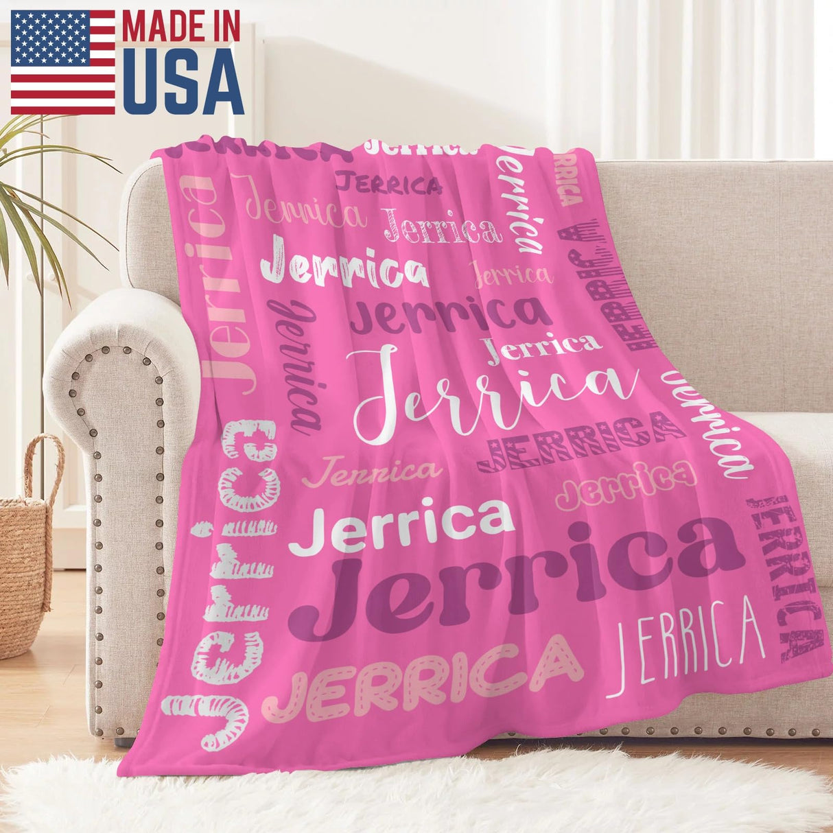 Custom Blanket with Name, Soft Cozy Personalized Name Blankets for Kids, Girls, Boys, Adults, Customized Christmas Blanket for Women, Men, Newborn, New Mom, Red Colors, Made in USA