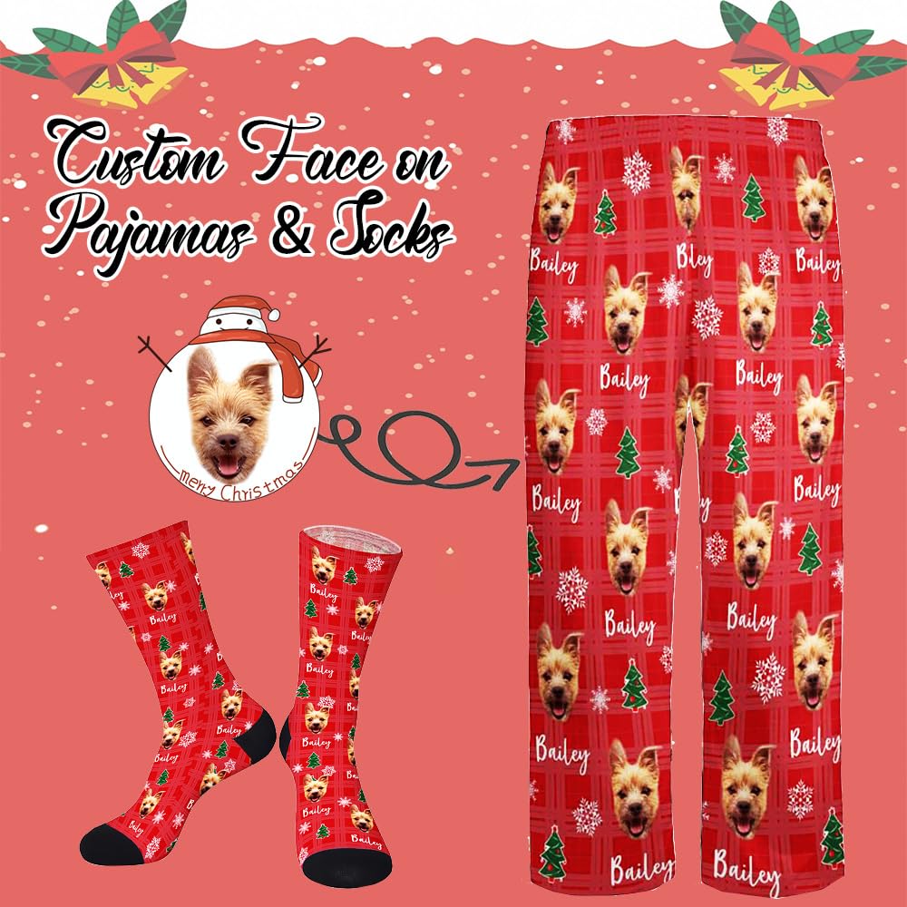 Custom Pajamas Pants with Photo for Men Women:Made in USA Personalized Pajama Trousers,Gifts for Wife Husband