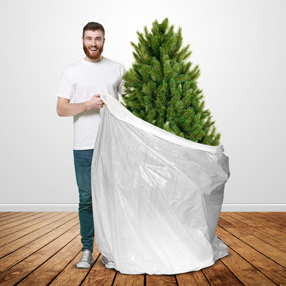 Jumbo Christmas Tree Removal Storage and Disposal Bag – Extra Large Plastic Bags Container to Cover Xmas Trees Up to 9feet 5inch, Heavy Duty, Disposable, Bio-Friendly, Made in USA(White) byHomesphere