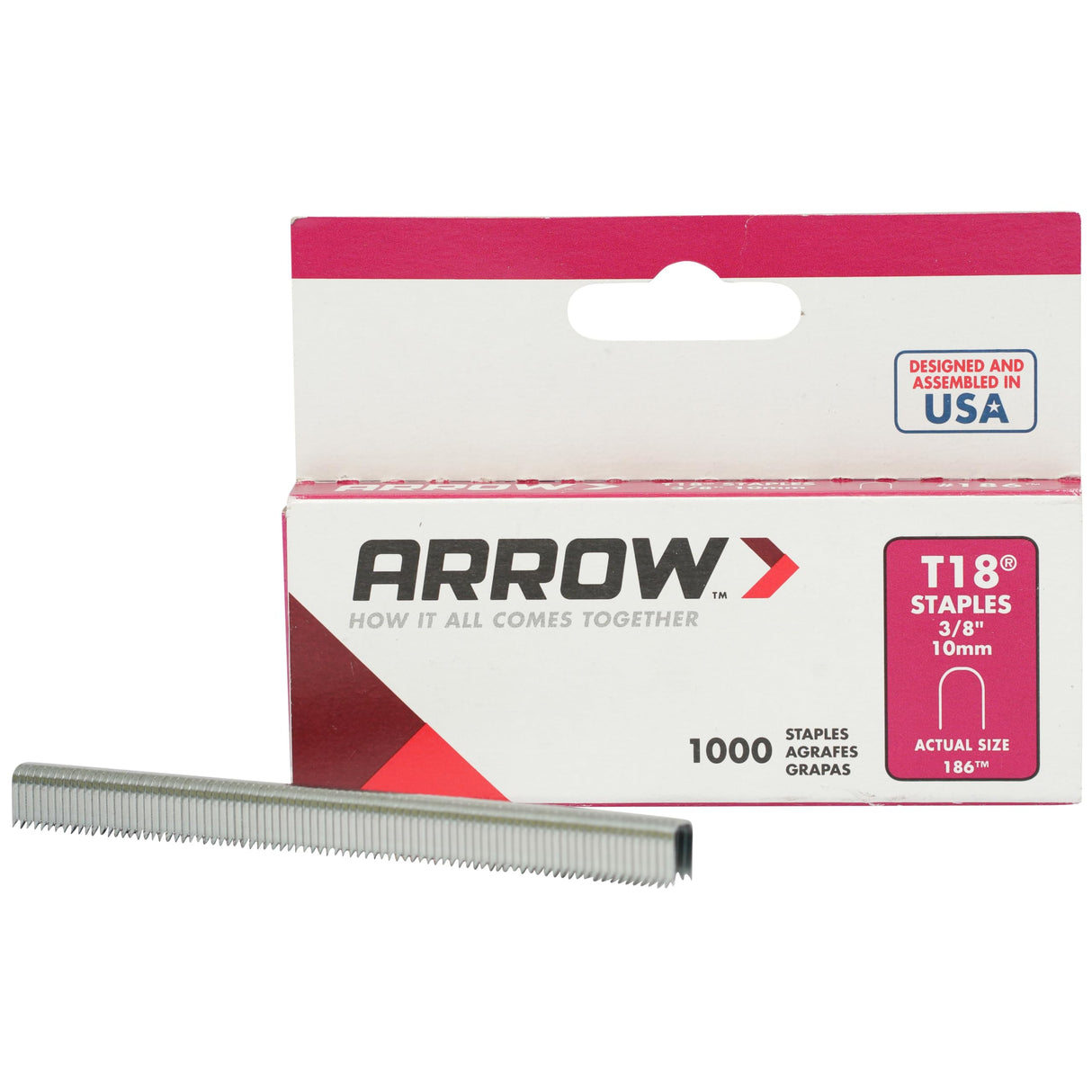 Arrow 186 T18 3/8-Inch Leg Length, 3/16-Inch Crown Size, Staples 1,000 Count, Made in the USA