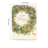 Masterpiece Sparkling Santa Christmas Cards / 16 Festive Holiday Cards Set With White Envelopes / 5 5/8" x 7 7/8" Winter Gold Foil Greeting Cards With Inside Verse/Made In The USA
