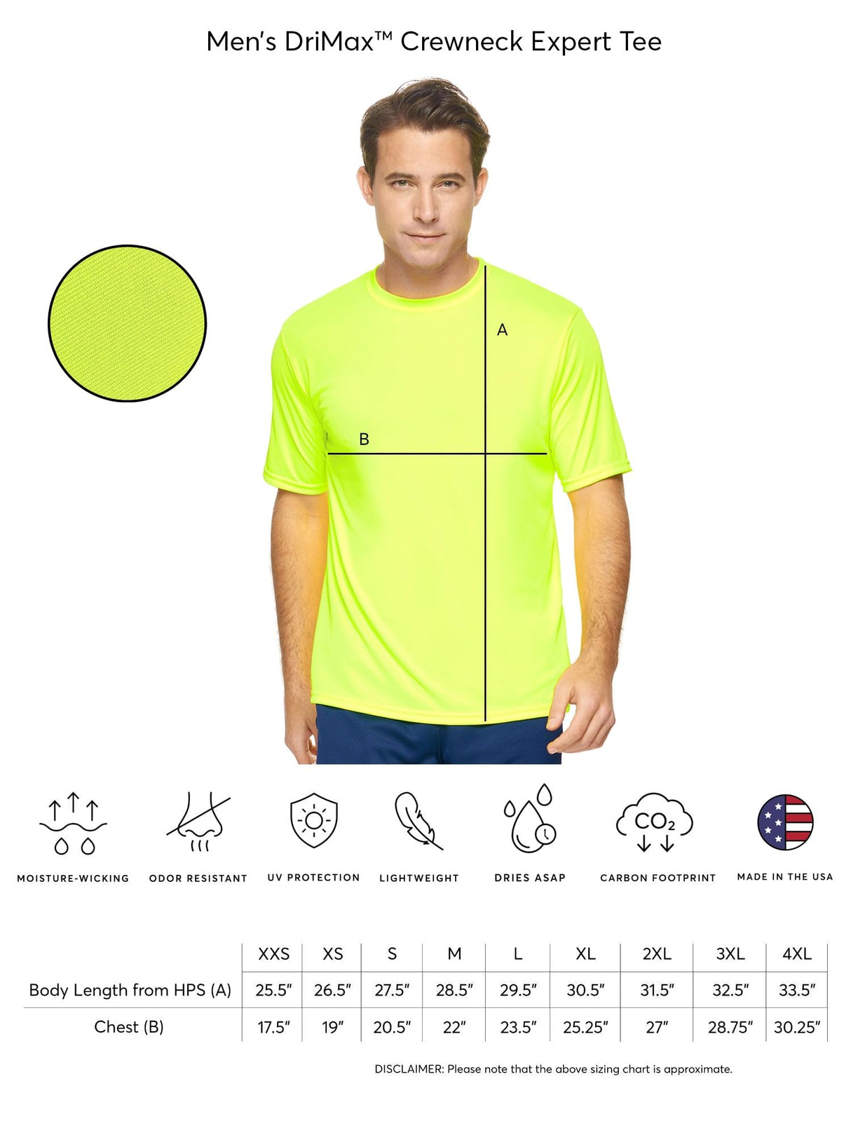 Expert Brand USA-Made Men's Drimax Dry Fit Hi Vis Athletic T-Shirt