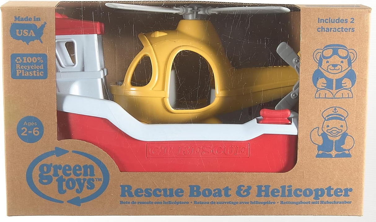 Green Toys Rescue Boat with Helicopter Red, 1 EA