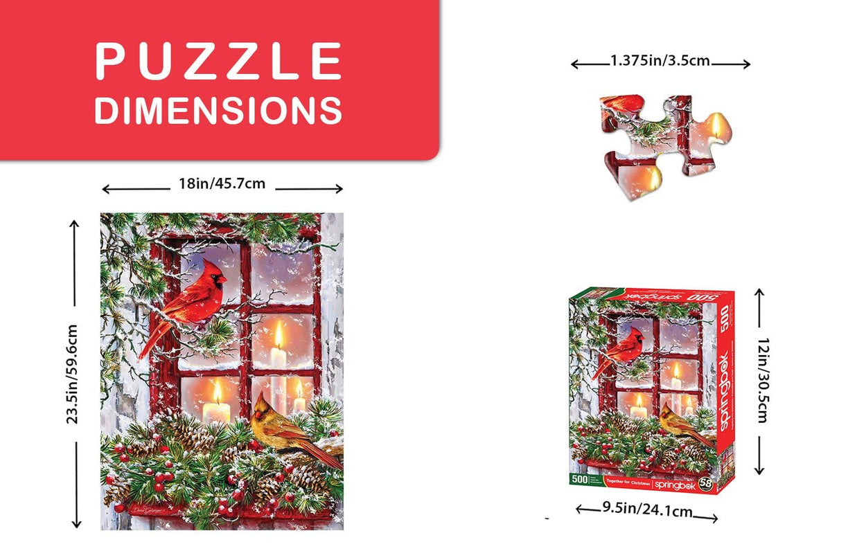 Springbok 500 Piece Jigsaw Puzzle for Adults - Together for Christmas Features a Pair of Cardinals on a Snowy Winter's Holiday Outdoor Scene Precision-Cut Puzzle Pieces Made in The USA