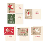 Painted Kraft Style Holiday Cards / 24 Modern Christmas Note Cards With White Envelopes / 4 5/8" x 6 1/4" Illustrated Faux Kraft Greeting Cards / 6 Cheery Winter Designs/Made In The USA