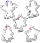 Christmas and Holiday Cookie Cutters 5-Pc Set Made in USA by Ann Clark, Gingerbread Man, Christmas Tree, Star, Snowflake, Angel