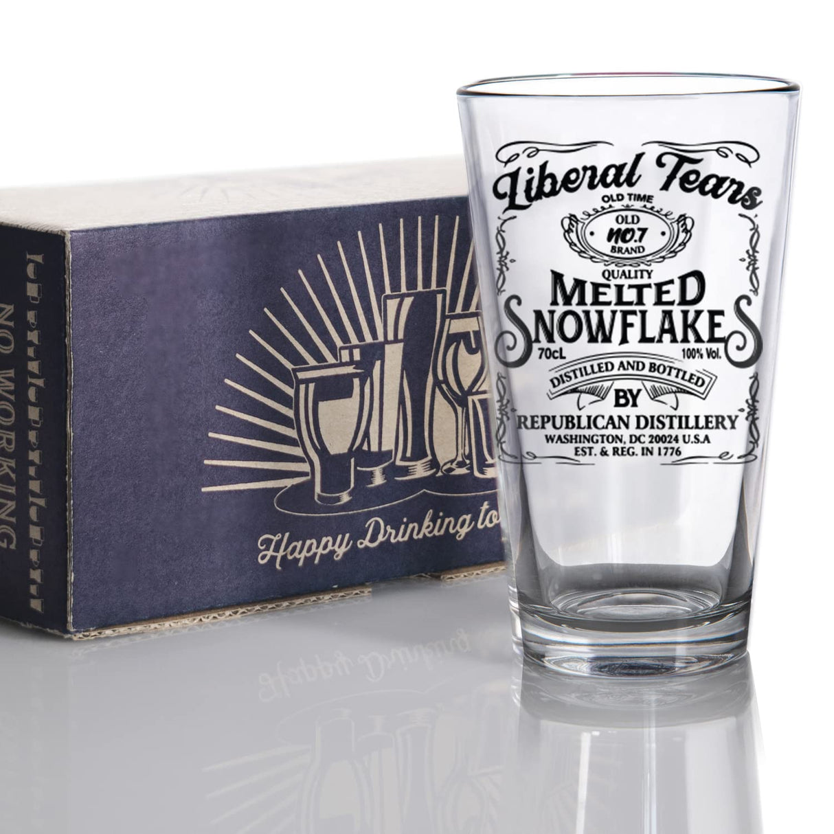Liberal Tears Melted Snowflake Label Beer Glass | Republican Distillery Est. 1776 | Conservative Gifts For Men | Retirement Gifts for Old Men | Liberal Tears Pint Glass (16 oz)