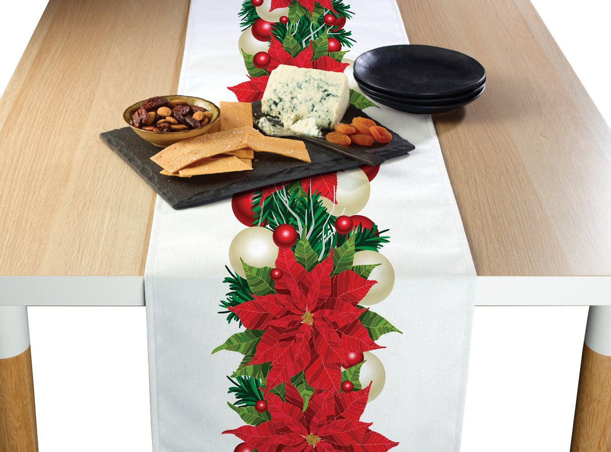 Christmas Table Runners | Garland Table Runner | Winter Decorations for Home | Festive Holiday Table Decor | Kitchen Dining Table Runner | Made in The USA | 14" x 108" Long