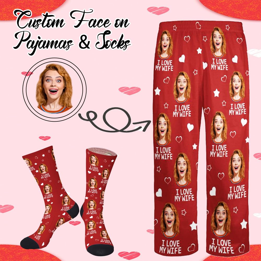 Custom Pajamas Pants with Photo for Men Women:Made in USA Personalized Pajama Trousers,Gifts for Wife Husband