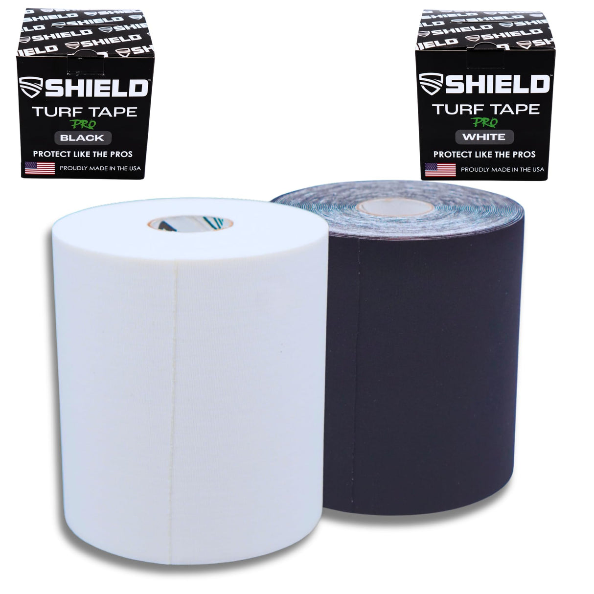 SHIELD Turf Tape Pro Black and White Bundle | Made in USA, 4 Way Stretch, Medical Grade, Waterproof, Football Tape 4 in x 30 ft