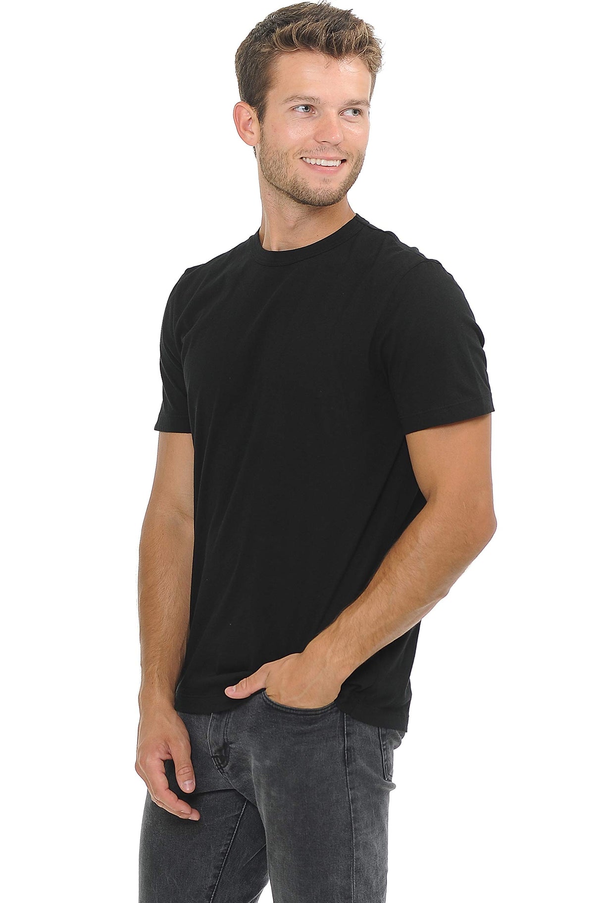YURO-K Men's Premium Binded Neck Cotton Classic Short Sleeve Crew T-Shirt