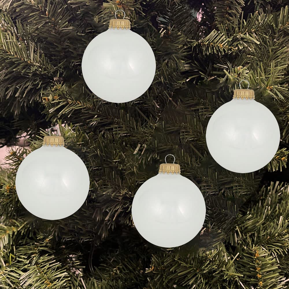 Glass Christmas Tree Ornaments - 67mm / 2.63" [8 Pieces] Designer Balls from Christmas By Krebs Seamless Hanging Holiday Decor (Snow White with Silver Caps)