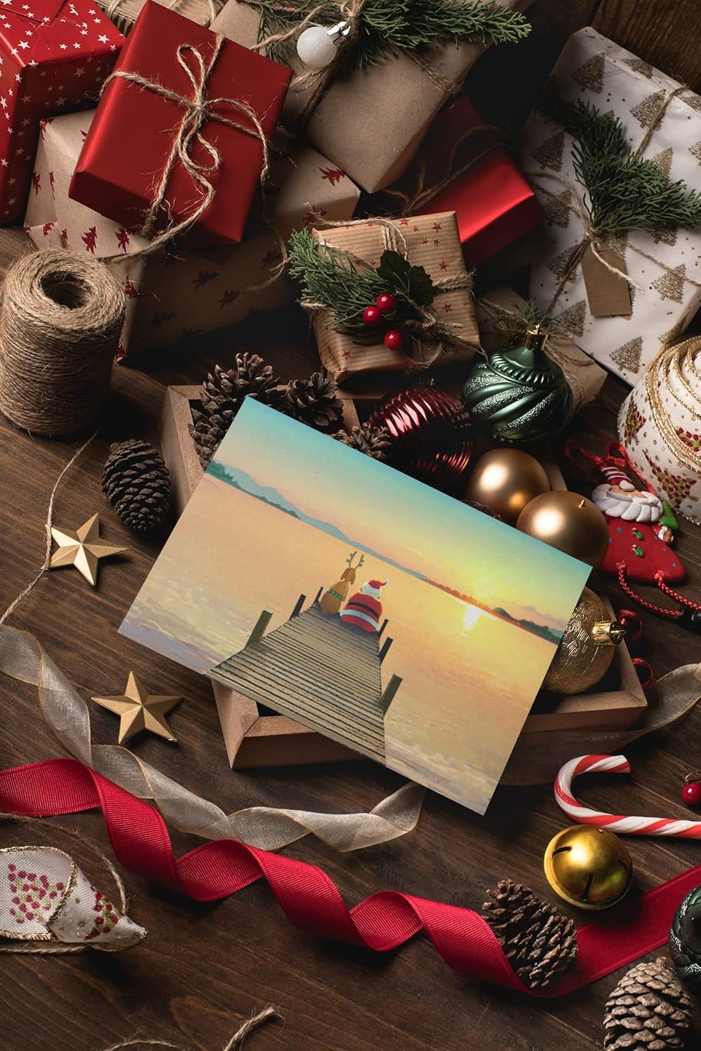 Stonehouse Collection | Dock Sunset Christmas Card | 18 Boxed Holiday Cards and Envelopes | USA Made | Boating, Beach, Nautical