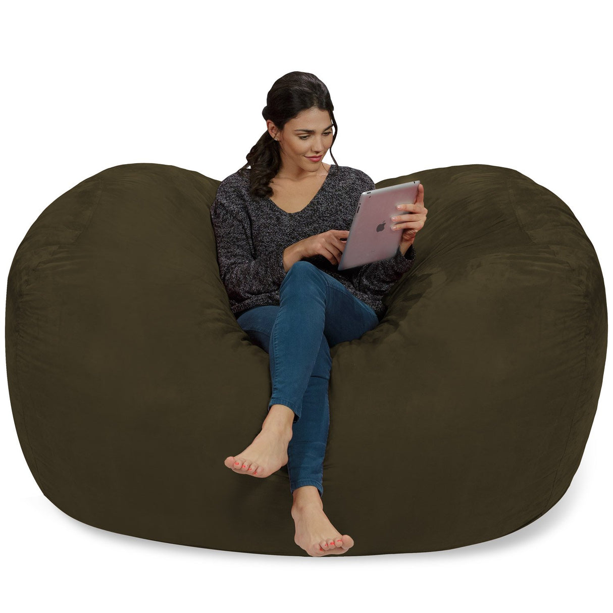 Chill Sack Bean Bag Chair: Huge 6' Memory Foam Furniture Bag and Large Lounger - Big Sofa with Soft Micro Fiber Cover - Red Furry