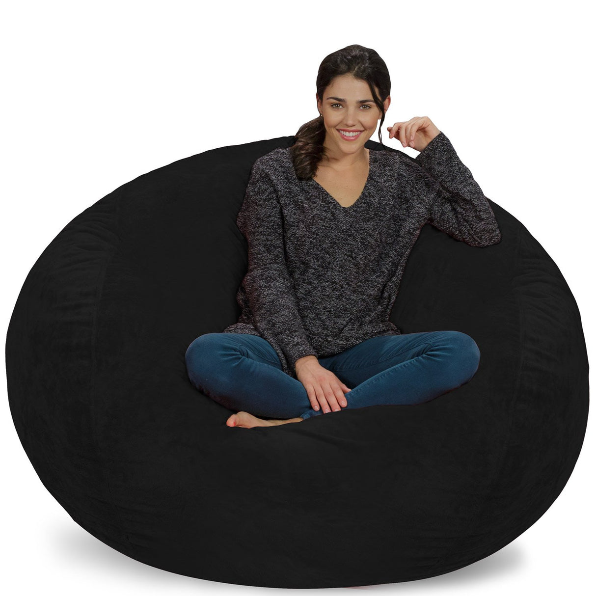 Chill Sack Bean Bag Chair: Giant 5' Memory Foam Furniture Bean Bag - Big Sofa with Soft Micro Fiber Cover - Black