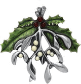 Danforth Mistletoe And Holly Brooch Pin For Women – Handcrafted Pewter Christmas Jewelry For Women – 2 3/8” Wide, Made In USA