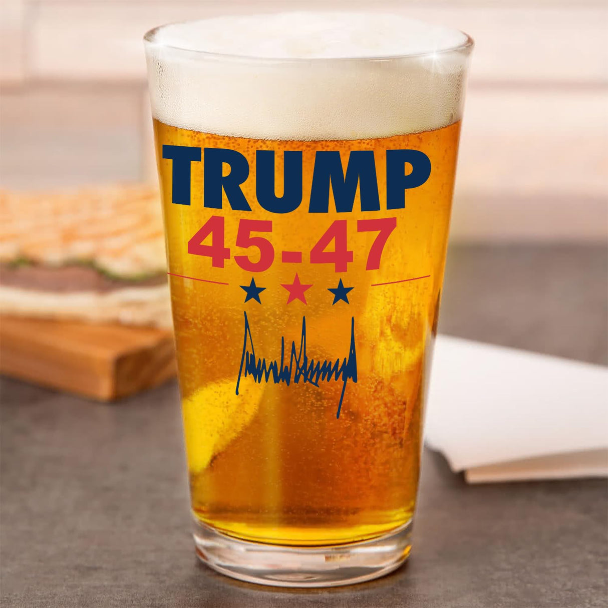 Trump 2024 16 OZ Pint Glass | Gift Box Included | Will Not Fade & Made In USA & Dishwasher Safe | Patriotic Gift for Dad, Beer Gift for Husband, Maga Trump Merch