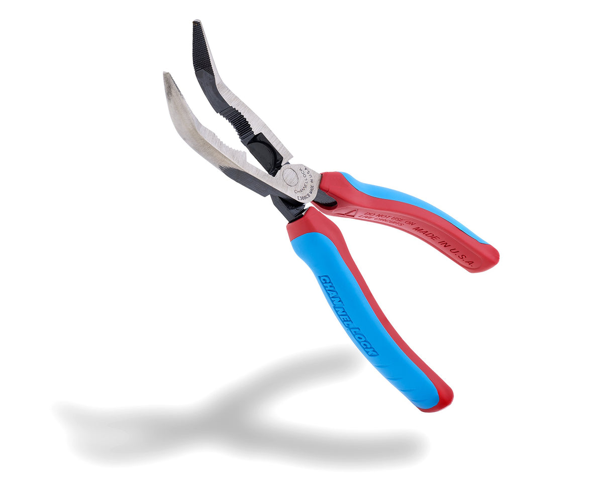 Channellock E388CB E Series Bent Long Nose Plier with XLT Joint and Code Blue Grips, 8-Inch Combination Bent Nose CODE BLUE Grip