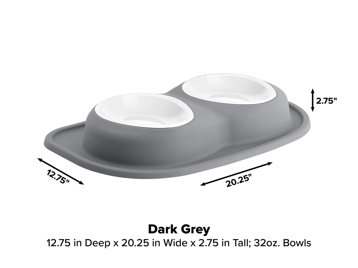 WeatherTech Double Low Pet Feeding System w/Plastic Dog/Cat Bowls - 8 oz (1 Cup) Dark Grey (PDL0801DG)