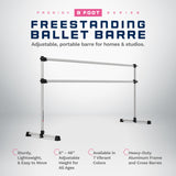 VITA Barre Portable Freestanding Double Ballet Barre, Prodigy, Aluminum | Adjustable Height, USA Made, Home or Gym Exercise Equipment for Kids & Adults | Dance, Fitness, Pilates
