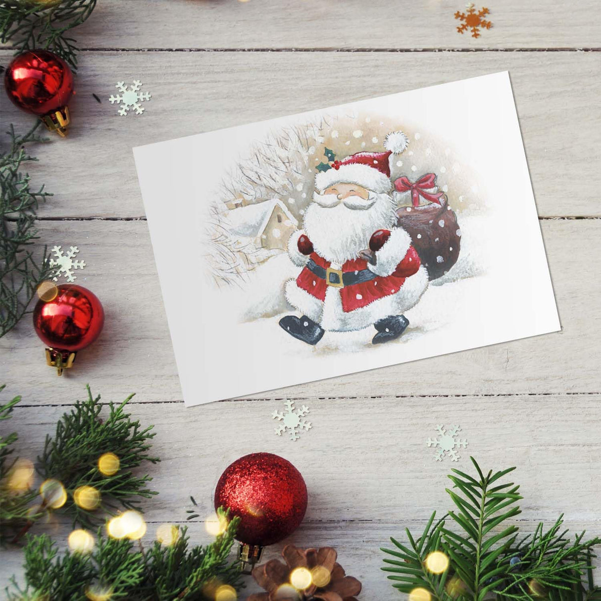 Masterpiece Sparkling Santa Christmas Cards / 16 Festive Holiday Cards Set With White Envelopes / 5 5/8" x 7 7/8" Winter Gold Foil Greeting Cards With Inside Verse/Made In The USA